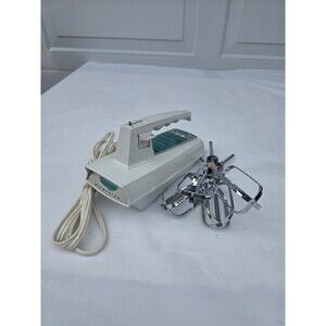 Retro Vintage White Turquoise Sunbeam Mixmaster Hand Blender Mixer HMD-1